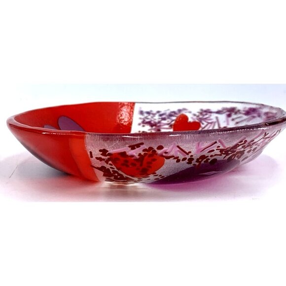 A. Fox Fused Glass Heart Plate Tray 5” Art Glass 1994 Vintage - Picture 6 of 9